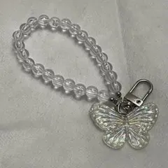 【新品未使用】蝶 チャーム　クリアビーズ ストラップ スマホ 韓国