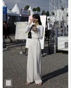 センタープレスワイドタックロングパンツ　GRL