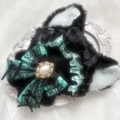 ぬい服　着ぐるみ　ちびぐるみ用　ブラック ミント ねこ チェーンフック付き