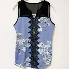 モーリス 花柄 タンクトップ レース シアー ノースリーブ トップス