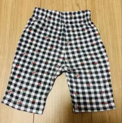 黒白チェック　さくらんぼ柄パンツ