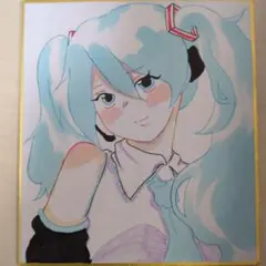 初音ミク 手描きイラスト ミニ色紙 ファンアート