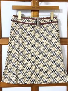 バーバリーブルーレーベル ノバチェック総柄 スカート ベージュ ベルト付き 36
