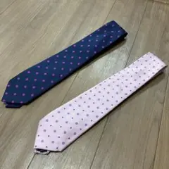 ネイビーとピンクのドット柄ネクタイ2本セット