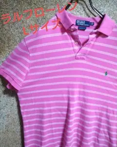 【人気アイテム】ラルフローレン　ポロシャツ　ボーダー　ピンク　Lサイズ　刺繍