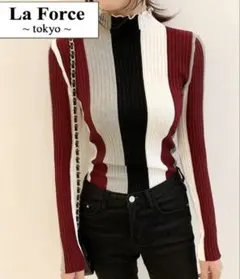 ボルドー細見せリブ編みタートルネック長袖ニットカットソー