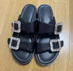 LE TALON ビジュー付きブラックサンダルMサイズ