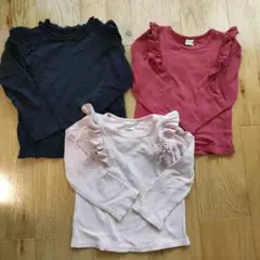 長袖カットソー 3枚セット 黒 赤 ピンク