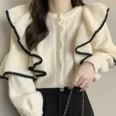 SHEIN フリル付きニットカーディガン 秋冬