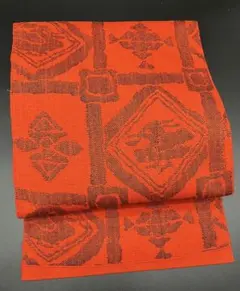 高級　正絹　洒落帯　名古屋帯　紬　壁画柄　アヒル　422