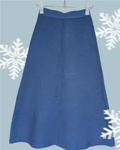 送料込匿名　GU　レディースニット編みロングフレアスカート伸縮性　くすみブルー