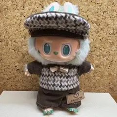 ラブブ 着せ替え服 ニット チェック柄 帽子 茶色 コーデュロイ 135