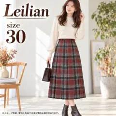Leilian チェック柄 プリーツ ウール ロング スカート 307