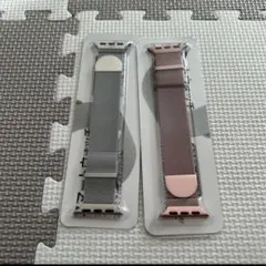 【2本】コンパチブル アップルウォッチバンド 38mm シルバー/ローズピンク