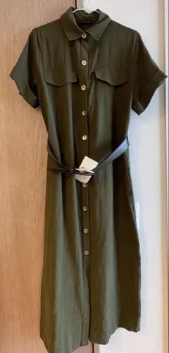 ZARA ロングワンピース　ベルト付き　カーキ