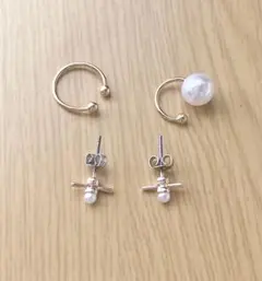イヤーカフ　ピアス　ゴールド　ピンクゴールド　パール　おしゃれ　4点セット