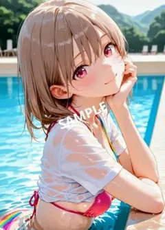 【美人美女】AIグラビア写真 プールサイド女子❤︎美少女❤︎【L版サイズ】