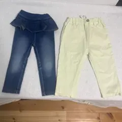 フリル　デニムパンツ　イエロー　パンツ　プティマイン　90 女の子