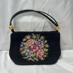 FEILER フェイラー 花柄 刺繍 シュニール織り ハンドバッグ ブラック