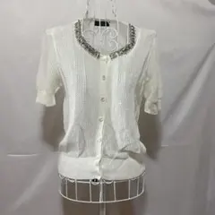 トップス ホワイト シャツ 網目の服 エレガント アウター 半袖在庫処分