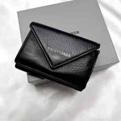 ◇美品◇バレンシアガ　ペーパーミニウォレット　折り財布　シルバーロゴ　ブラック