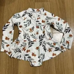 女の子用 花柄 水着 90cm 長袖 フリル付き