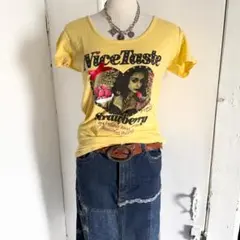 INGNI 英字プリント 海外女性 ラインストーン リボン ラメ 平成 00s