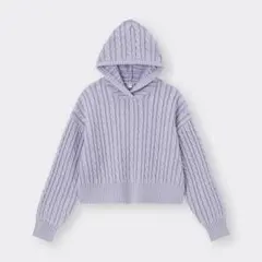 GU ラベンダー ケーブルニット パーカー
