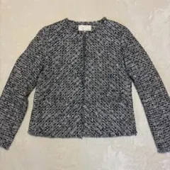 自由区　ノーカラー　ツイードジャケット Jules TOURNIER 綿混　38