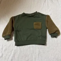 ボア袖 トレーナー カーキ 異素材ミックス
