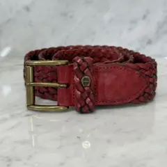 AIGNER アイグナー 赤い編み込みレザーベルト メッシュ レッド 本革のサムネイル