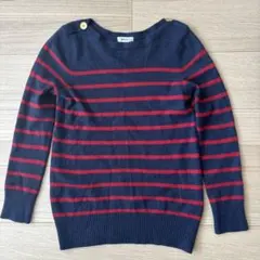 ノーリーズ カシミヤ100% ボーダー ニット 肩金ボタン 紺 赤