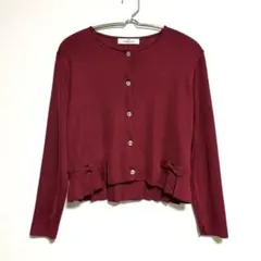 GALLERY VISCONTI バーガンディ ボタン付き カーディガン　2