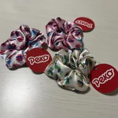 ぺこちゃん花柄サテンシュシュ 3点セット