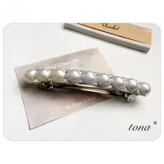 ▼定番人気 コットン風パール バレッタ