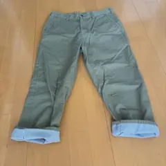 GU サイズs メンズ チノパン カーキ ロールアップ ストライプ