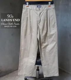 90s ドミニカ製 LANDS'END ベージュ ツータック チノパンツのサムネイル