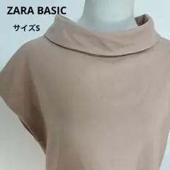 ZARA BASICベージュフレアヘム ノースリーブワンピースサイズS【498】