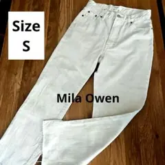 ☆極美品☆Mila Owen アイボリー裾段差ストレートデニム サイズ0革ラベル