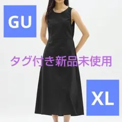 GU リネンブレンドバックオープンワンピース(ノースリーブ) ブラック XL