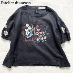 l'atelier du savon 半袖ブラウス リネン 花柄 刺繍のサムネイル
