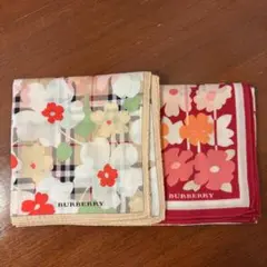 신품 씰 첨부 BURBERRY 대형 손수건 2장 세트 꽃무늬 노바 체크