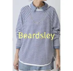 BEARDSLEY - 2024年　ビアズリー　サークルドルマンニット　ボーダー　ブルー BEARDSLEY ビアズリー サークルドルマンニット 麻 綿 ボーダー ブルー