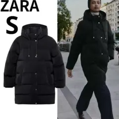 ZARA 新品　ウインドプルーフ加工ラバーファブリックセミロングアノラック　Sのサムネイル