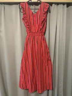 Ray BEAMS マルチ ストライプ フリル ノースリーブ ワンピース