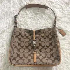 COACH コーチ ワンショルダー シグネチャー キャンバス レザー 茶
