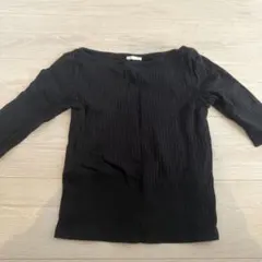 GU ブラックリブ編みボートネックTシャツ