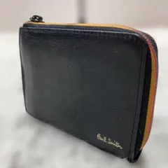 美品 ポールスミス コンパクト財布 マルチストラップ L字ファスナー 黒 本革