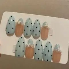 【現品】ネイルチップ　レースネイル　ドットネイル　フレンチ　ガーリー　ワンホン