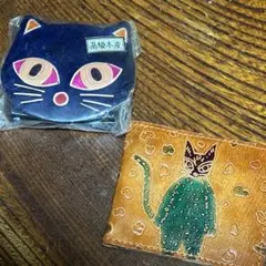 本革　ウォレット＆コインパース　猫　フェアトレード